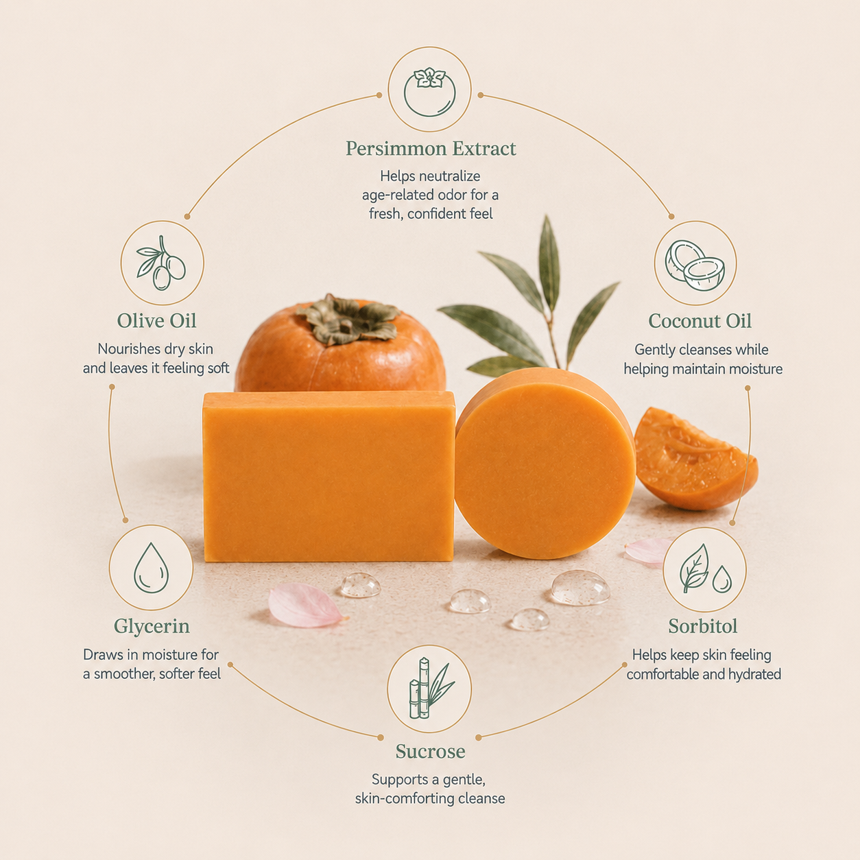 NECKNIX Vegan Persimmon Soap – Deodorizing & Skin Cleansing Bar