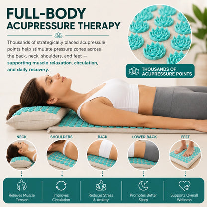Natural Acupressure Therapy Mat & Pillow Set for Deep Relaxation