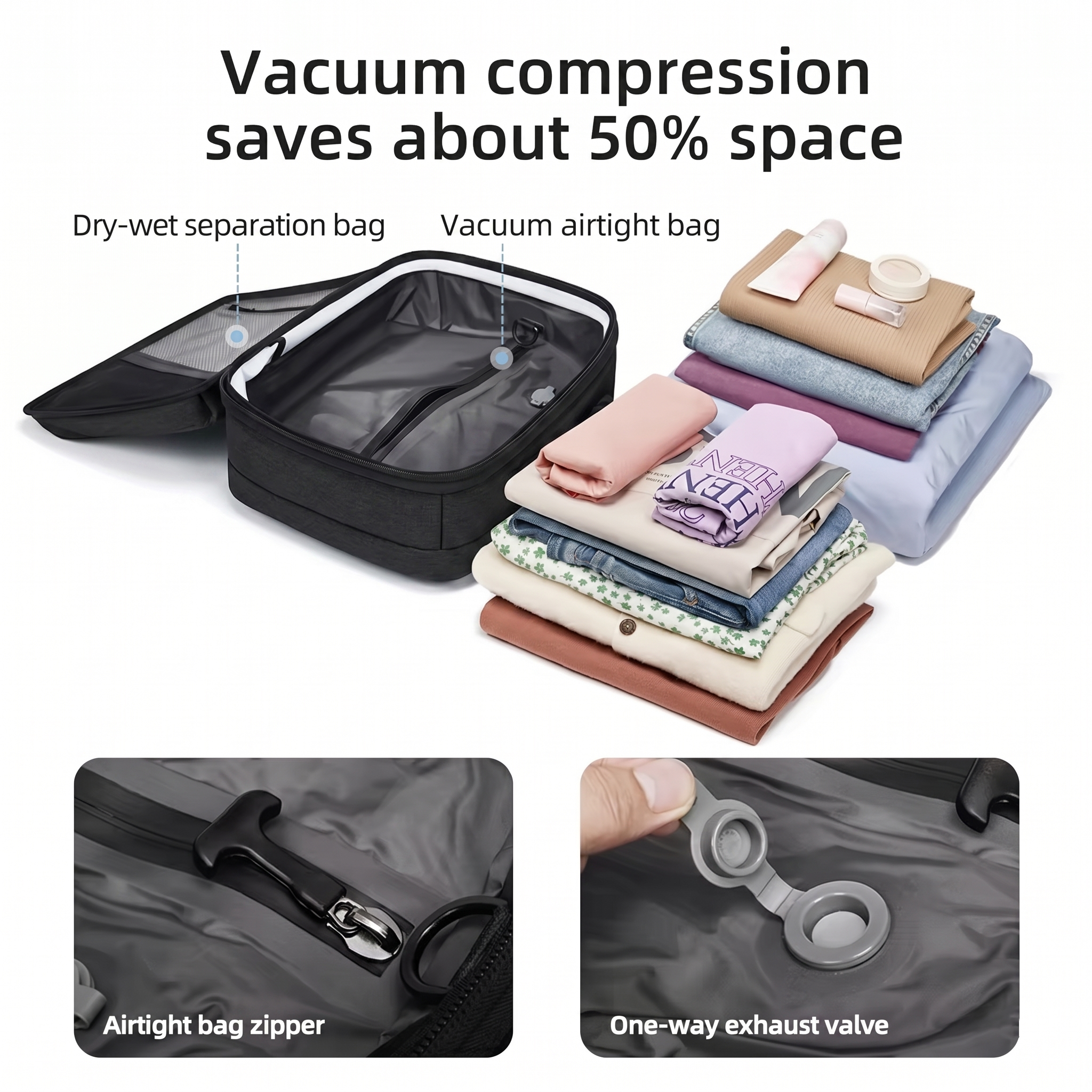 Expandable Vacuum Travel Backpack — Anti-Theft Waterproof Carry-On with Built-In Compression Pump