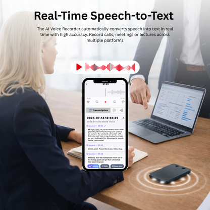 8GB Smart AI Voice Recorder – Wireless Call Recording with App Control & Real-Time Transcription