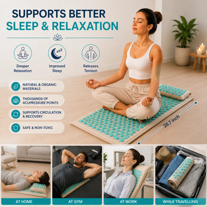 Natural Acupressure Therapy Mat & Pillow Set for Deep Relaxation