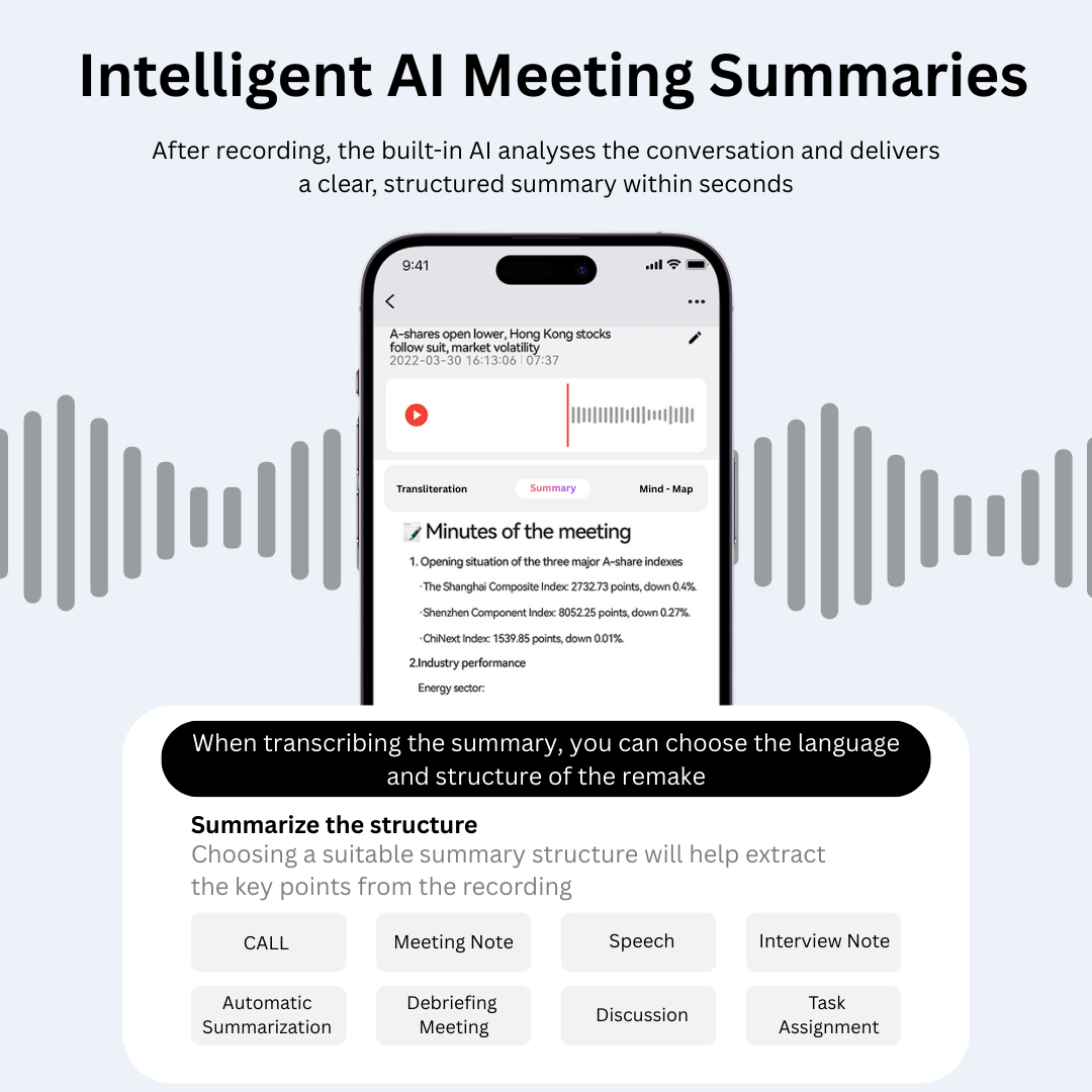 8GB Smart AI Voice Recorder – Wireless Call Recording with App Control & Real-Time Transcription