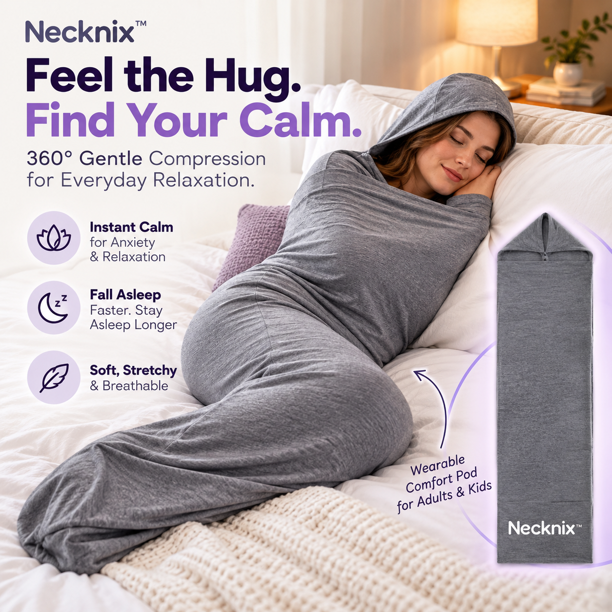 Necknix™ CalmPod – 360° Gentle Compression Wearable Blanket