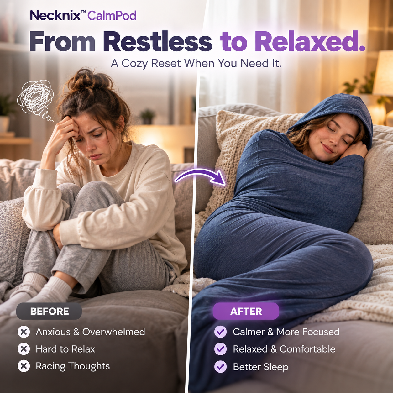Necknix™ CalmPod – 360° Gentle Compression Wearable Blanket