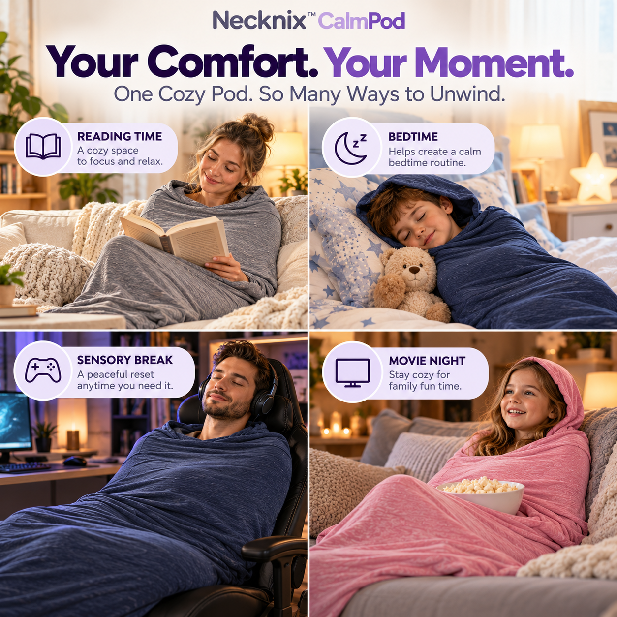 Necknix™ CalmPod – 360° Gentle Compression Wearable Blanket