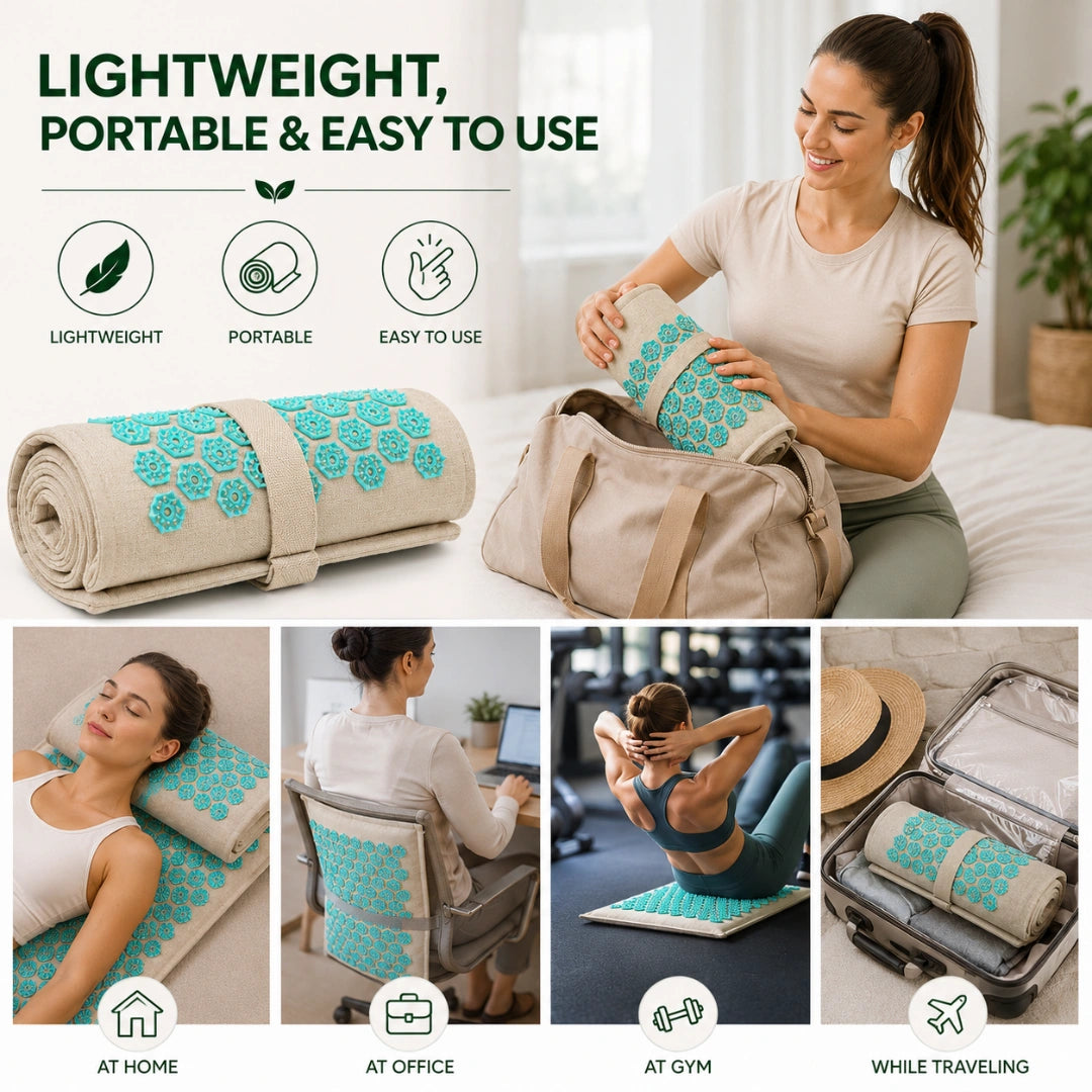 Natural Acupressure Therapy Mat & Pillow Set for Deep Relaxation