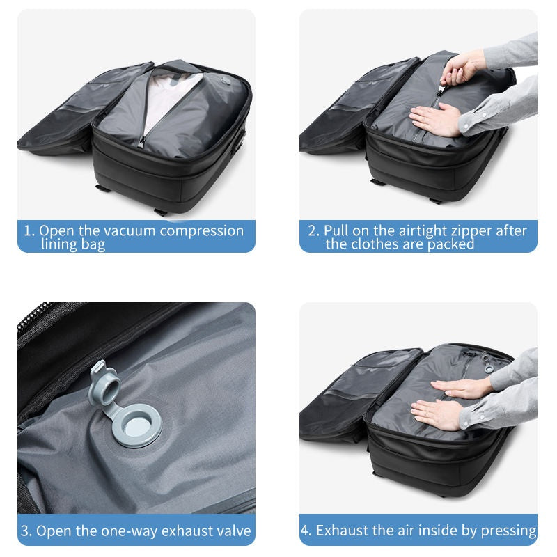 Expandable Vacuum Travel Backpack — Anti-Theft Waterproof Carry-On with Built-In Compression Pump