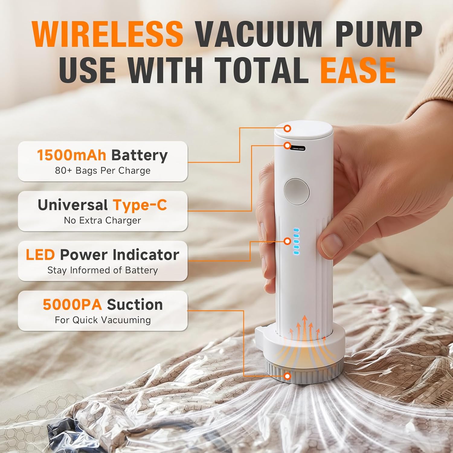 Cordless Travel Vacuum Storage Compression Bag Set