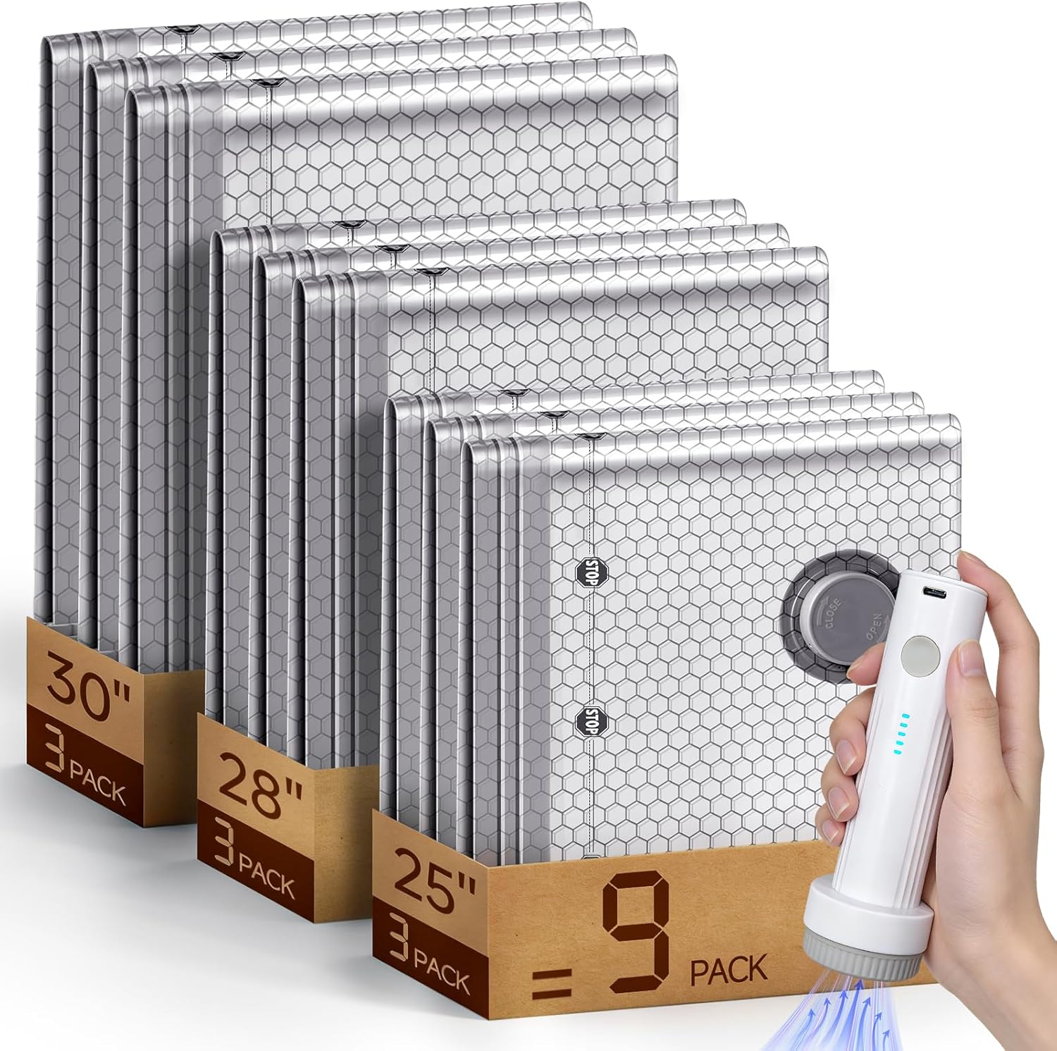 Cordless Travel Vacuum Storage Compression Bag Set
