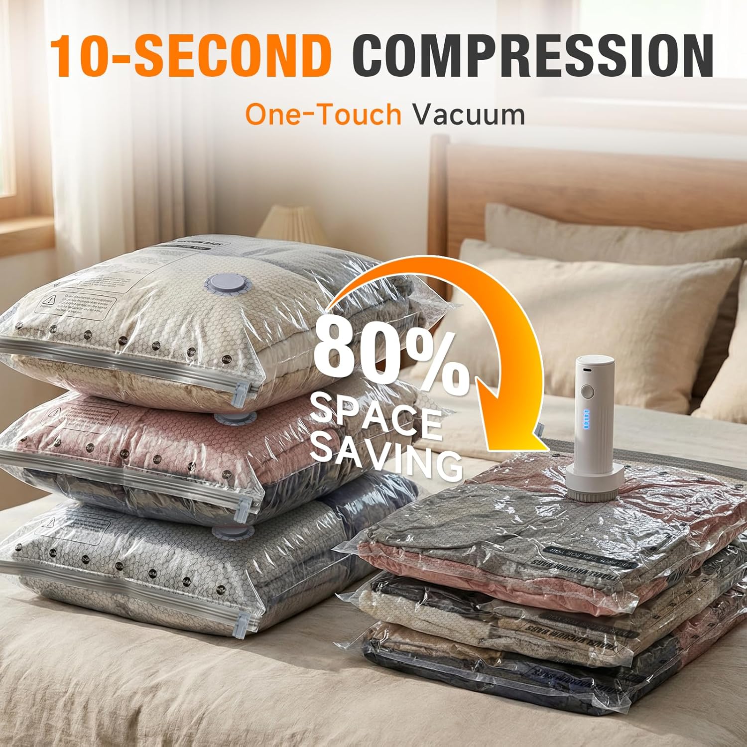 Cordless Travel Vacuum Storage Compression Bag Set