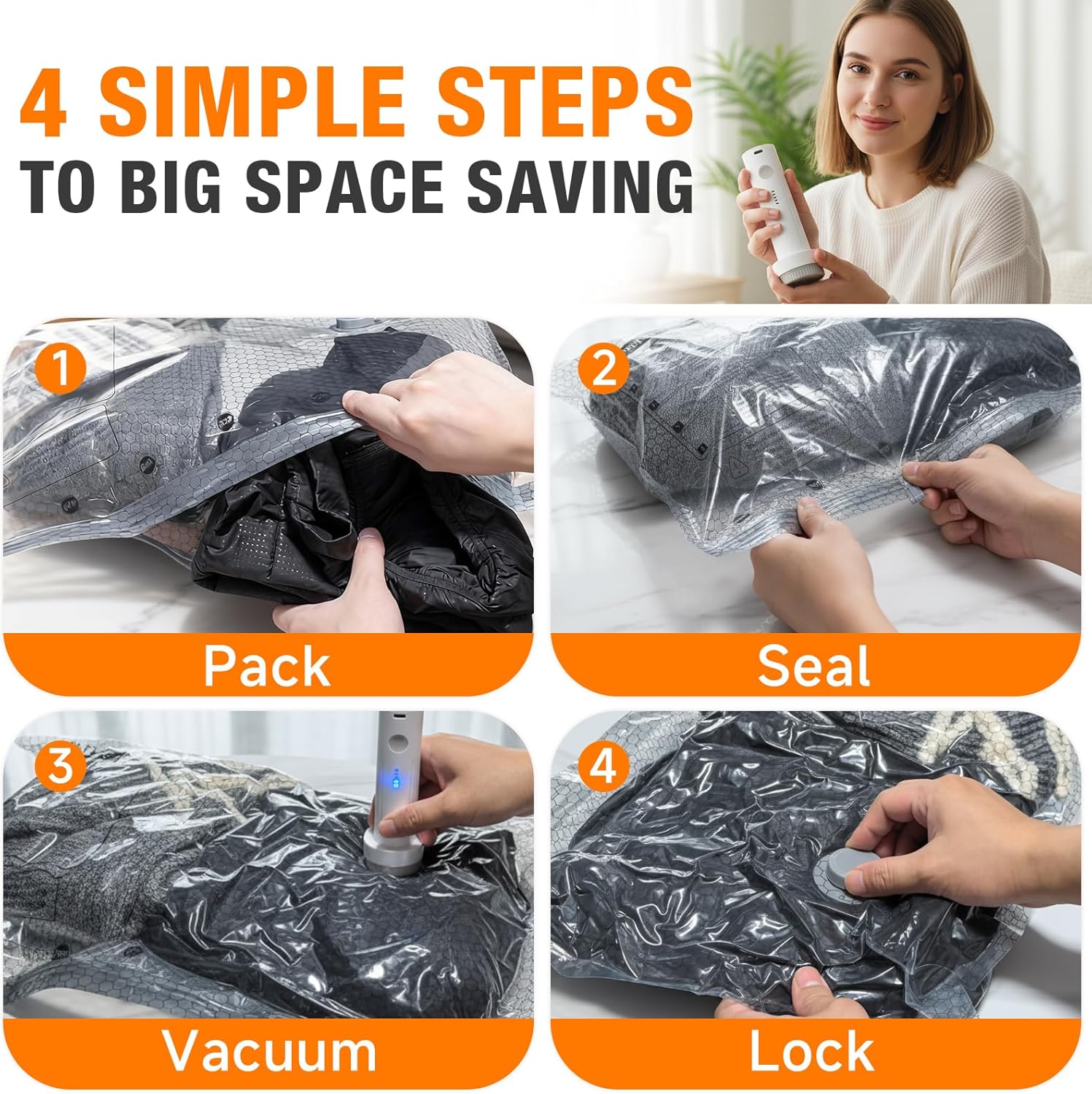 Cordless Travel Vacuum Storage Compression Bag Set