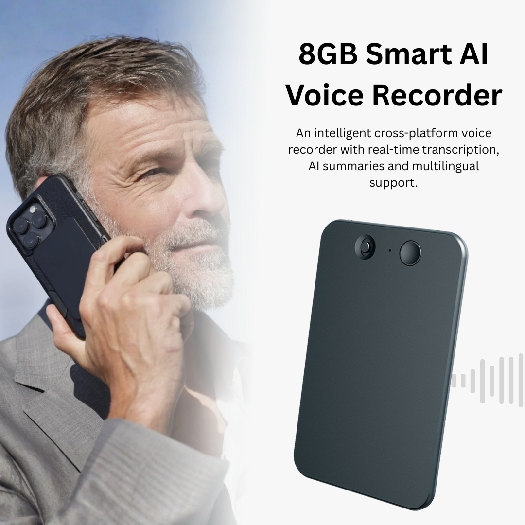 8GB Smart AI Voice Recorder – Wireless Call Recording with App Control & Real-Time Transcription