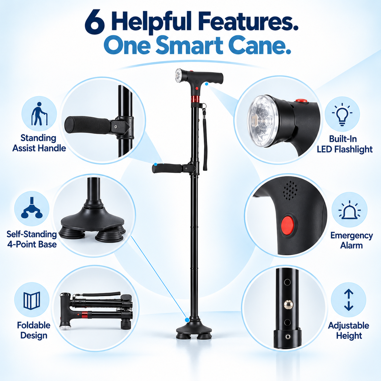 Necknix™ 6-in-1 Standing Assist Walking Cane