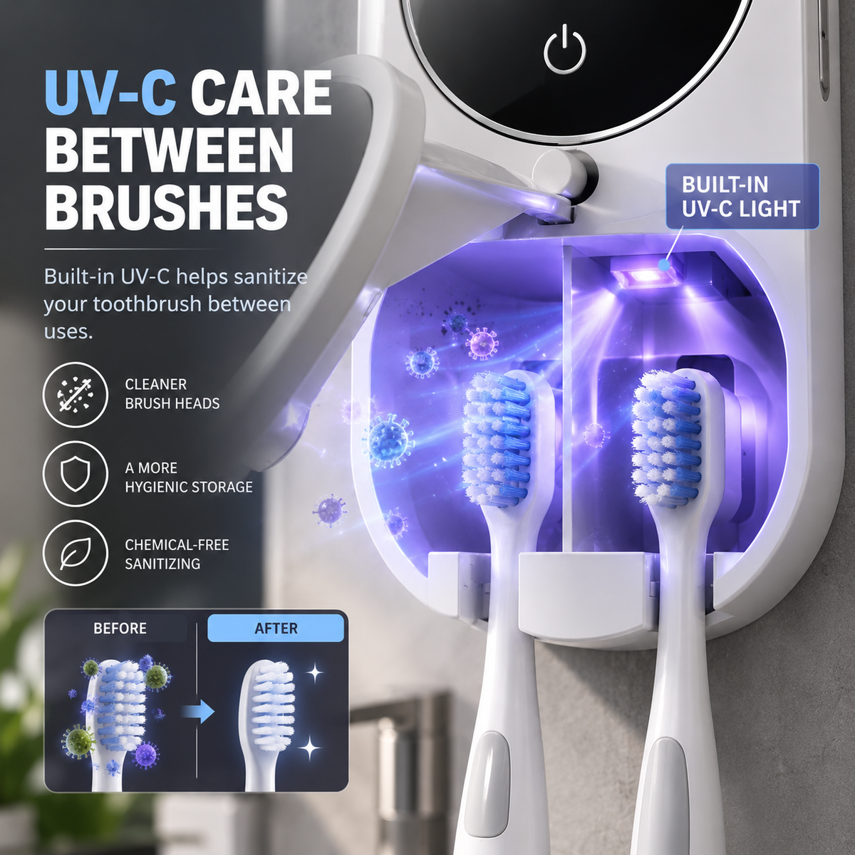 UV-C Toothbrush Sanitizer & Dryer with Touchless Sensor