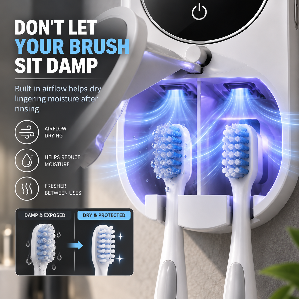 UV-C Toothbrush Sanitizer & Dryer with Touchless Sensor
