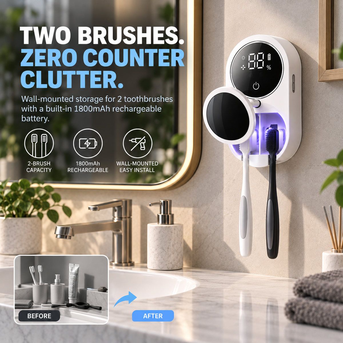 UV-C Toothbrush Sanitizer & Dryer with Touchless Sensor