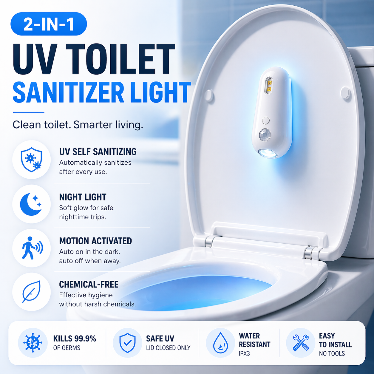 Self Cleaning UV Toilet Sanitizer & Night Light